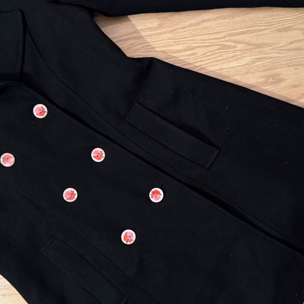 OOAK Michael Kors, sz 8 Double-Breasted Black Wool Coat with Rose Button Detail - Picture 8 of 10